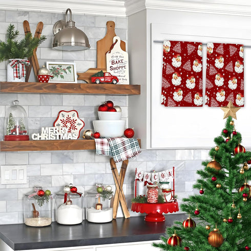 Qilerongrong Set 2 18 26 Inch Christmas Kitchen Dish Towel Santa Claus, Xmas Tree Snowflake Red Decorative Dishcloth