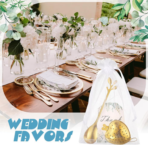 Yiyiring 25 Sets Bridal Shower Tea Party Favor for Guest Leaf Tea Spoon Heart Shape Infuser Ball for Loose with Thank