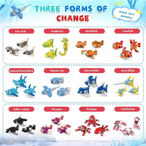 PEACEJOUNEY 24-piece Set, Valentine's Day Gift Ocean Life Building Blocks, Suitable for Boys and Girls - Valentine's