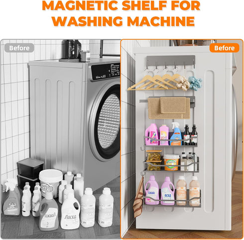 JulktLli 5 Pack Multifunctional Magnetic Shelves for Refrigerator Spice Rack & Washing Machine Organize, Include Paper