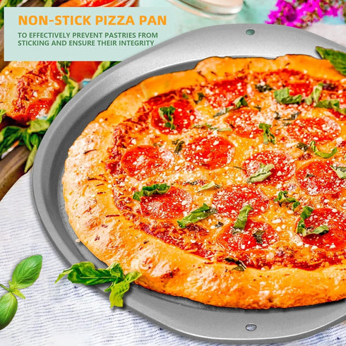 14 Inch Nonstick Pizza Pan for Oven, Durable with Widen Handles for Cooking, Baking, and Grilling (2, Grey)