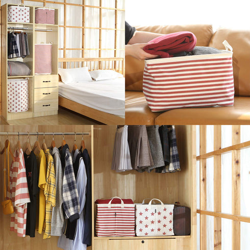 Sea Team Collapsible Canvas Fabric Storage Basket with Handles, Rectangle Waterproof Bin, 16.5 x 11.8 x 9.8 Inches