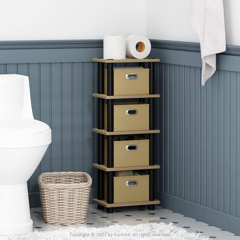 4-Bins FURINNO LAci System Rack, Oak/Black/Light Brown