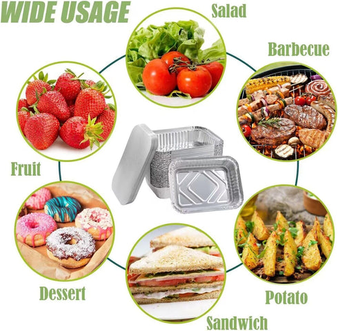 WANBAO 50 PACK 8.3"x6.2" Disposable Tin Foil Pans with Lids for Cooking, Baking, Catering, Meal Prep
