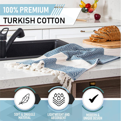 Turkish Hand Towels for Bathroom | 2 pcs Decorative 100% Cotton Farmhouse Kitchen Towels | Oeko-Tex Certified Navy Hand