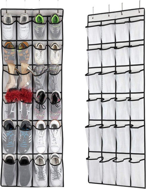 Over The Door Shoe Organizer with 24 Mesh Large Pockets, Hanging Shoe Rack for Men Women Kids, 58x21 Inch