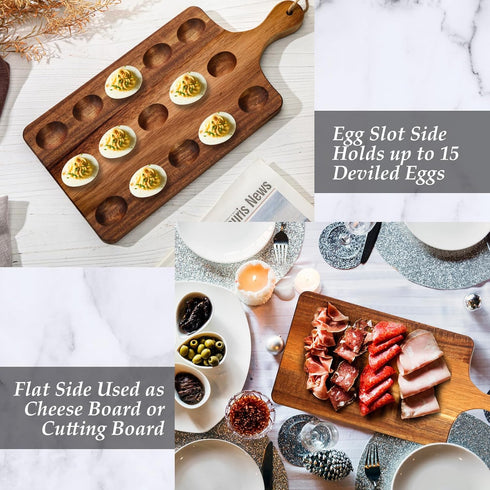 Kitchen(15 7 Inch, 15 Gerrii Reversible Wooden Deviled Egg Platter Deviled Egg Tray Charcuterie Board Cutting Board
