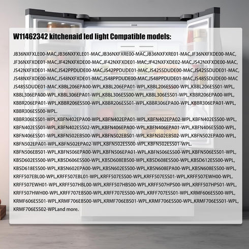 2pk W10843339 W10908166 W11462342 W10607479 Refrigerator LED Light for KitchenAid Whirlpool, Chrome Frame