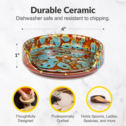 Elevated Lifestyle Ceramic Spoon Rest – Decorative Serving Spoon Holder for Kitchen Counter & Stove Top (Marbled