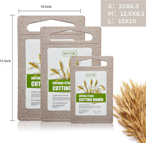 2PCS Cutting Board for Kitchen, Wheat Straw Fiber Cutting Board, Dish Washer Safe, w/Juice Grooves for Meat, Veggies, Easy Grip Handle, Non-slip Surface, Eco-friendly S+M by zzsbrm