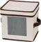 Household Essentials 534 Dinnerware Storage Box, Lid and Handles, Chest for Salad Plates, Natural Canvas with Brown Trim