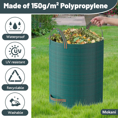 79 3 Packs, Mokani Reusable Yard Waste Bags, Gallon Lawn and Leaf Bags Heavy Duty Garden Bags With Reinforced Handles