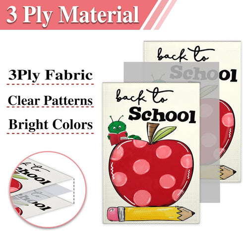 Welcome Back to School Garden Flag 12x18 Inch, Double Sided Love Heart Apple First Day Outdoor House Decoration