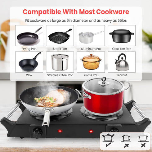 Moclever Hot Plate Electric Stove, 2000W Portable Cooking Stove with 5 Levels of Adjustable Temperature