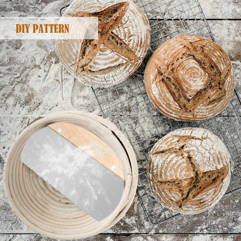 Bread Proofing Basket Set of 2, 8 Inch & 9 Inch Round, Rattan Basket Bowls with Bread Making Tools for Sourdough Baking