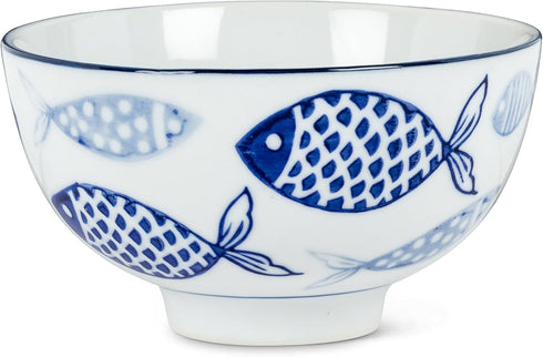 Rice Bowl Abbott Collection 27-BLUEFISH-090 - 4", White/Blue, 1 Count (Pack of 1)
