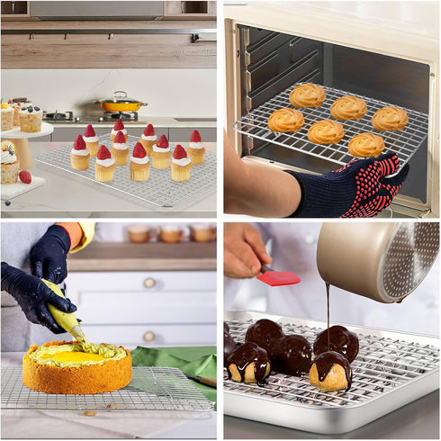 TeamFar Cooling Rack Set of 4, Stainless Steel Grid Cooking Roasting Racks for Baking Sheet Toaster Oven Pan