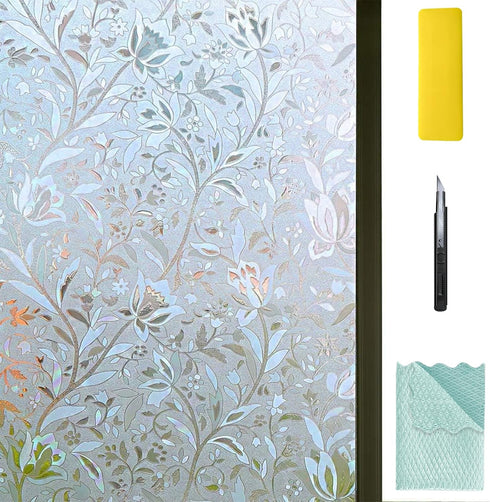 NIVIY 3D Static Cling Window Film, 17.7" x 78.7", with Installation Tools, Self Adhesive Decorative Flower Privacy