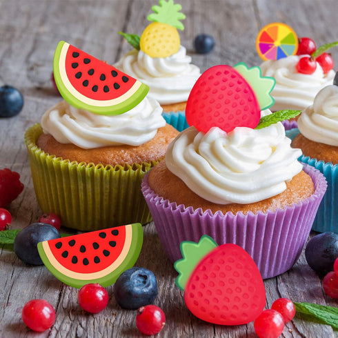 Whaline 4 Pack Fruit Shaped Silicone Mold, Pineapple Lemon Watermelon Strawberry Baking Mould, 3D Summer Fruit Ice Mold