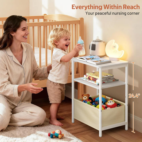 MISSLO Nursery Side Table for Living Room with Storage Basket Small End Tables for Small Spaces Kids Nightstand