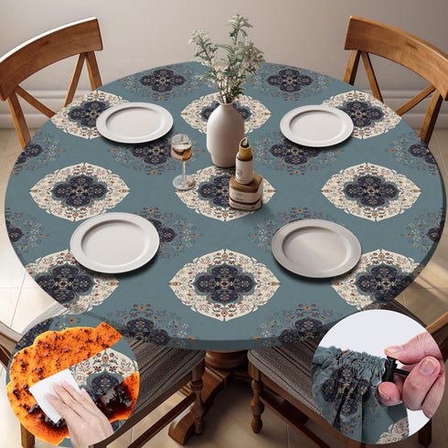 Fitted Round Tablecloths Reusable Stain Resistant Table Clothes Vinyl Indoor Outdoor Circular
