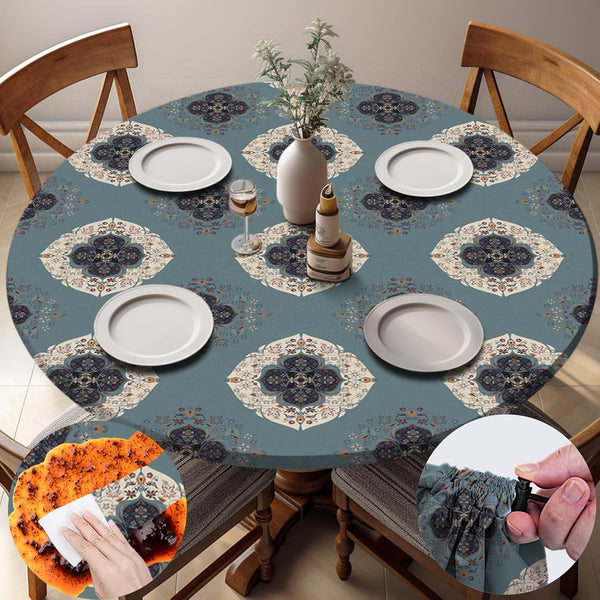 Fitted Round Tablecloths Reusable Stain Resistant Table Clothes Vinyl Indoor Outdoor Circular