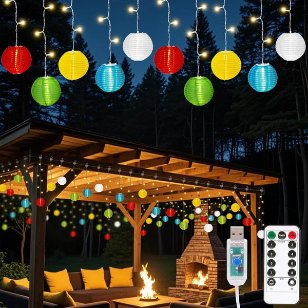 FIALAME Multicolor Paper Lantern String Lights Plug in,13.12ft 100 LED Twinkle Curtain String
