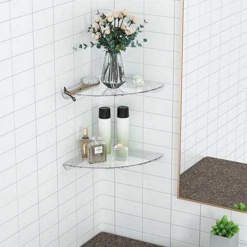 9.5x9.5 Inch Set 2, Sezanrpt Acrylic Corner Floating Shelf of Clear Corner Wall Shelf for Home Dcor, Speakers, Security