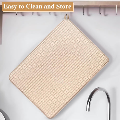 2 Pack XXL Large Microfiber Dish Drying Mat, 24*17 inch Absorbent Pad for Kitchen Countertops, Sinks (Beige)