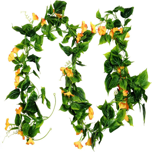 AirSun Artificial Morning Glory Flower Vines, 2pcs 15Feet Silk Garland for Home Garden Decor