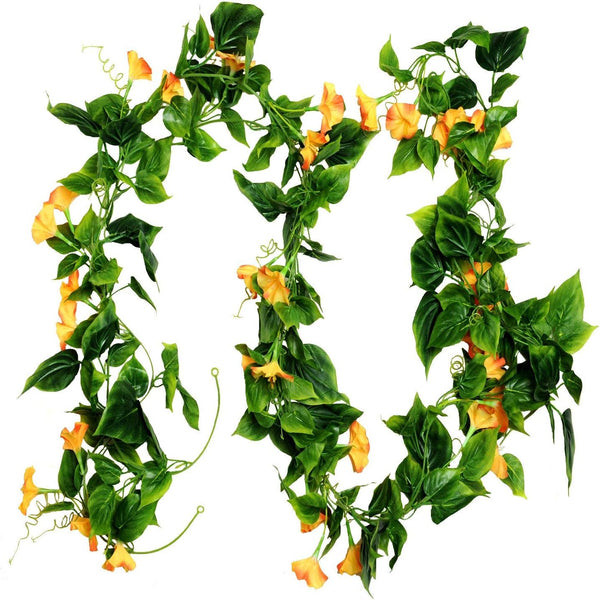 AirSun Artificial Morning Glory Flower Vines, 2pcs 15Feet Silk Garland for Home Garden Decor