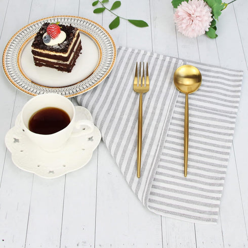Plain Striped Cotton Linen Blended Dinner Cloth Napkins, Set of 12, 40 x 30 cm, Grey for Events & Home