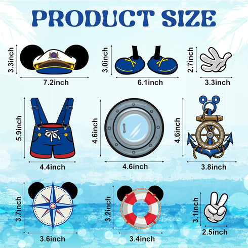 10 Pcs Large Cruise Door Magnet Stickers, Cute Mouse Captain Sea Navigation Decor for Holiday Carnival Cruise (Blue)