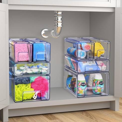 2-Pack Closet, Sorbus Medium Clear Stackable Storage Drawers Plastic Organizer Bins with Handles Pull-Out Stackable