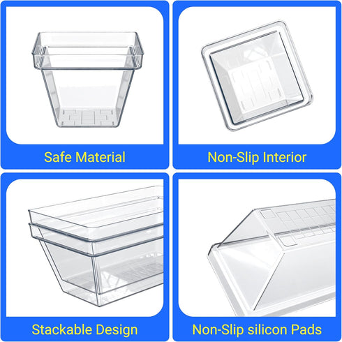 YAN & HIN Set of 60 Stackable Non-Slip Acrylic Organizers, 4 Sizes for Makeup, Kitchen Drawer, Desk Storage