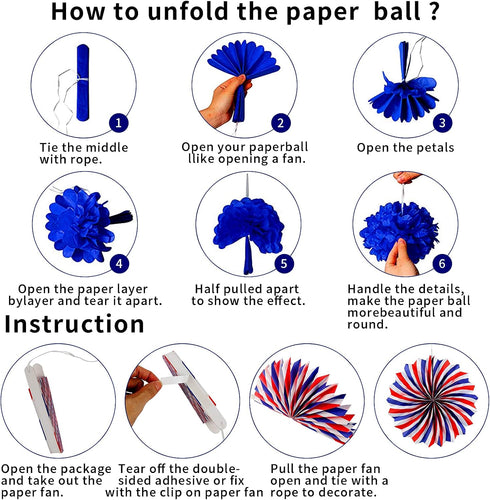 26Pcs 4th Patriotic Decorations of July Decorations LOVE USA Banner Red White Blue Paper Fans Star Streamer Pom Poms