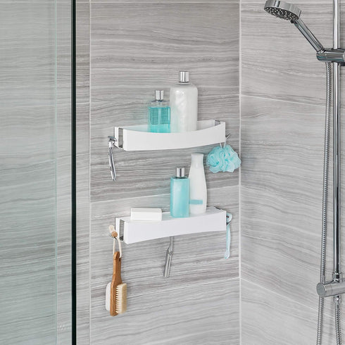 Better Living Clever Flip Shower Shelf, Wall Mounted Shower Caddy Organizer, 16.88" x 4" x 2.88", White, No Drilling