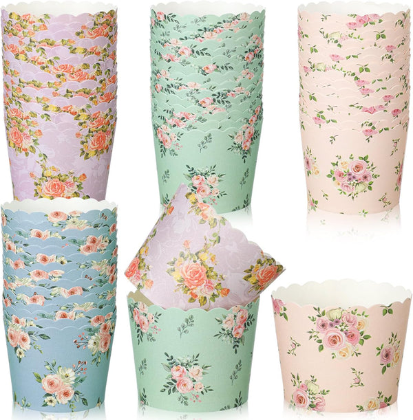 Uiifan 60 Pcs Floral Paper Baking Cups, Disposable Greaseproof Muffin Baking Cups for Party Decorations