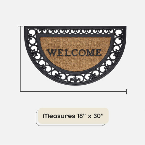 Wrought Iron Rubber Door Mat - Fleur De Lis Slice, 18 Inch Width, 30 Inch Length