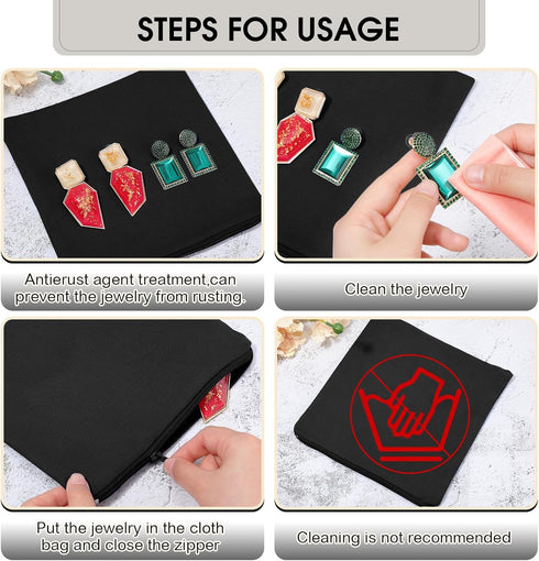 Sanwuta 8 Pcs Anti Tarnish Silver Storage Bags, Jewelry Protector Pouches (Black, 5.9 x 5.9 Inch)