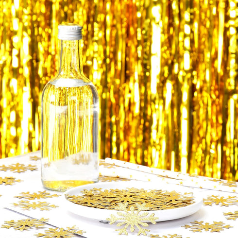 Gold Snowflake Party Decorations, 100pcs Glitter Paper Table Confetti for Christmas, Winter Wonderland Birthday Supplies