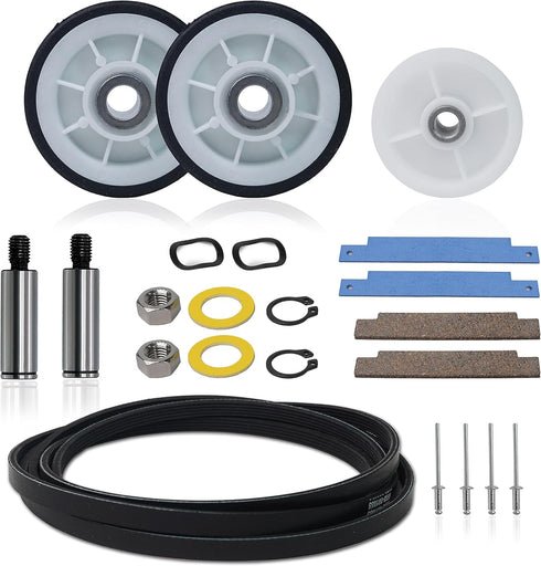 Dryer Repair Kit for Maytag Neptune 3000 Series: Drum Rollers, Belt, Idler Pulley, 12001541, 303373K, W10116741