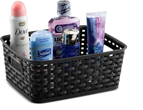 Set of 6 Plastic Storage Baskets - Small Pantry Organizer Basket Bins - Household Organizers with Cutout Handles for Kitchen Organization, Countertops, Cabinets, Bedrooms, and Bathrooms by Seseno