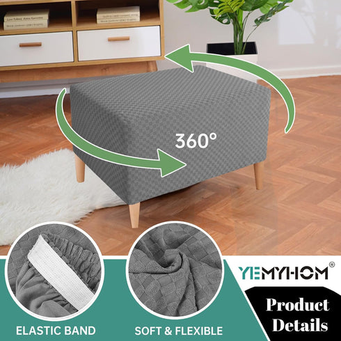 YEMYHOM Ottoman Cover, High Stretch Jacquard Design, Removable Slipcover for Folding Storage Footstool (Small, Light