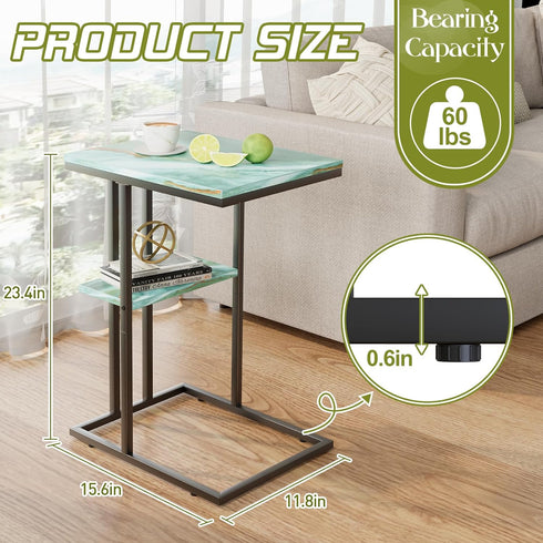 Katrawu C Shaped End Side Table, Couch Sofa Table for Small Space, Snack Table with Metal Frame, TV Tray Table for Bed