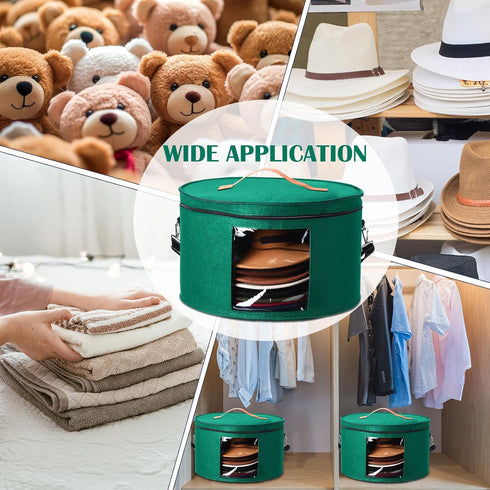 Suzile 4 Pack Large Round Foldable Felt Hat Box for Women - 17 x 10 Inch Cowboy Hat Storage Box with Lid
