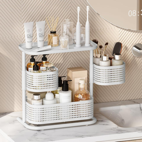 3-Tier Counter Countertop Rotating Bathroom Organizer, Vanity Tray for Makeup & Skincare, Spice Rack Storage