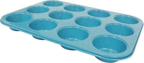 casaWare 12 Cup Muffin Pan, NonStick Ceramic Coated (Blue Granite)