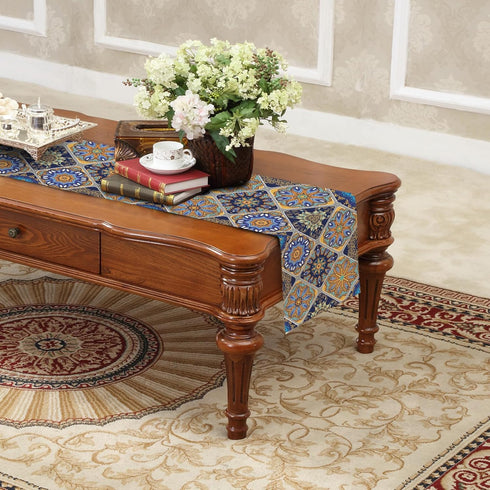 Winotic 90 Inches 13 90) Boho Bohemian Table Runner Long, Vintage Seasonal Blue Table Runners for Party Kitchen Dining