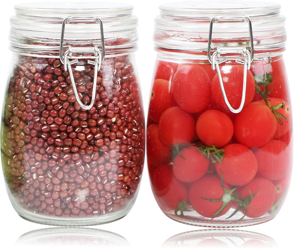 Glass Jars with Airtight Lid 24 Oz (Set of 2), Wide Mouth Mason Storage Canisters for Coffee, Sugar, Nuts, Spice,